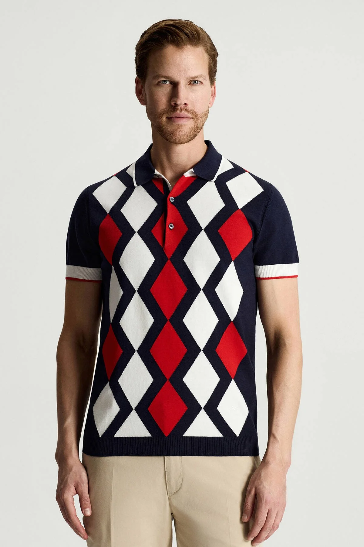 Hemington - Lacivert Kırmızı Argyle Desen Triko Polo (1)