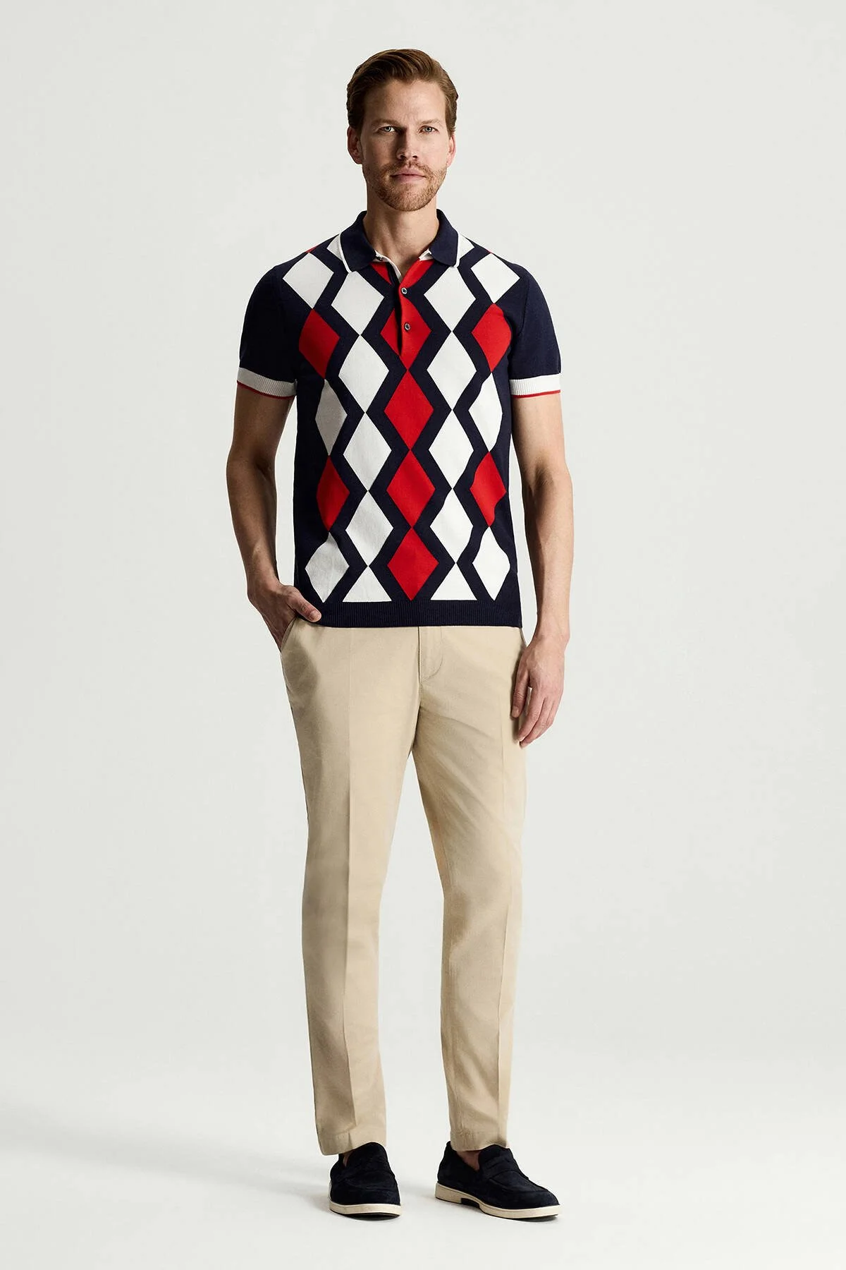 Hemington - Lacivert Kırmızı Argyle Desen Triko Polo (3)