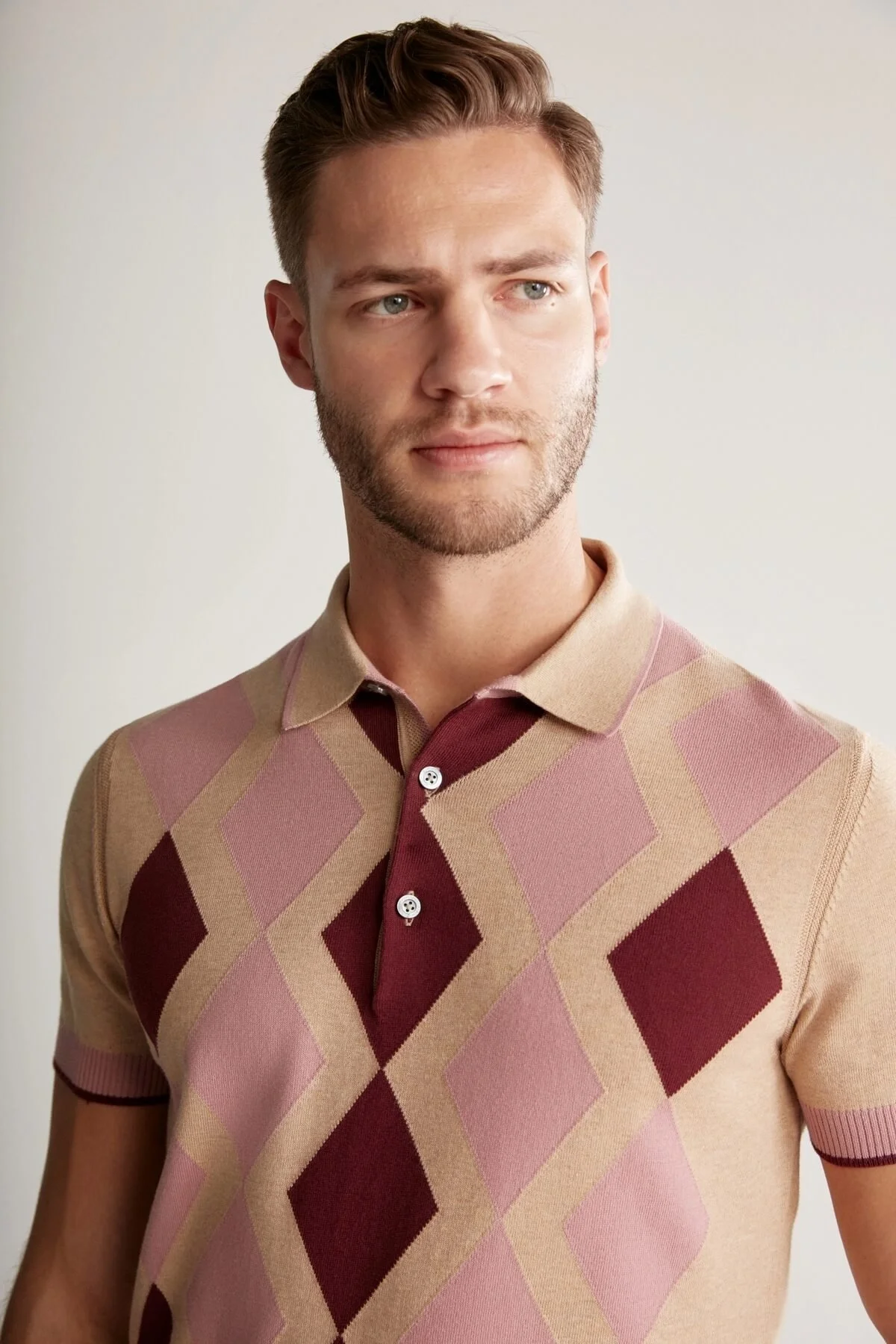 Hemington - Kum Rengi Pembe Baklava Desen Triko Polo (4)