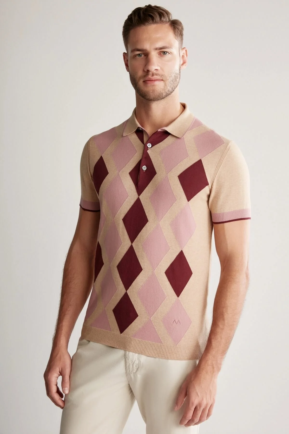 Hemington - Kum Rengi Pembe Baklava Desen Triko Polo (1)