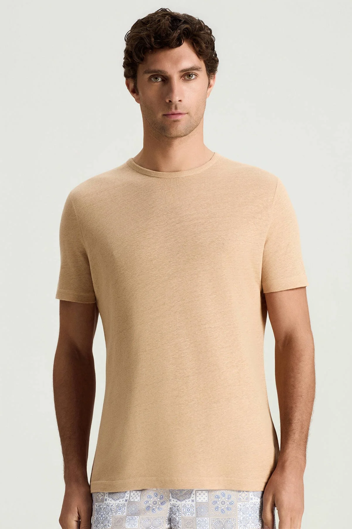 Hemington - Saf Keten Kum Rengi Bisiklet Yaka T-Shirt (1)