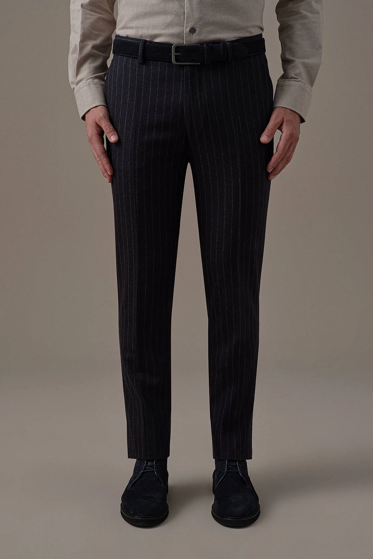 Hemington - Lacivert Beyaz Chalkstripe Desen Flanel Pantolon (1)
