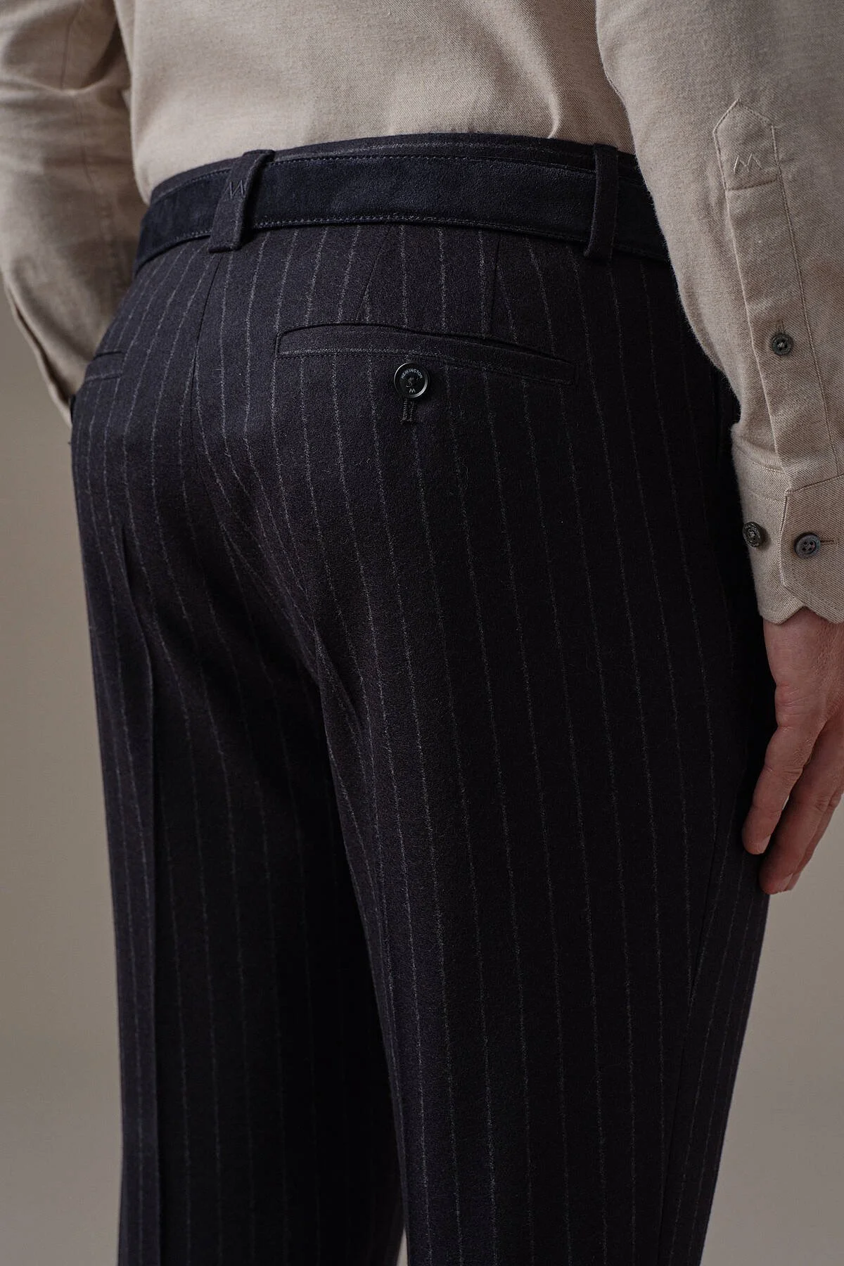 Hemington - Lacivert Beyaz Chalkstripe Desen Flanel Pantolon (4)