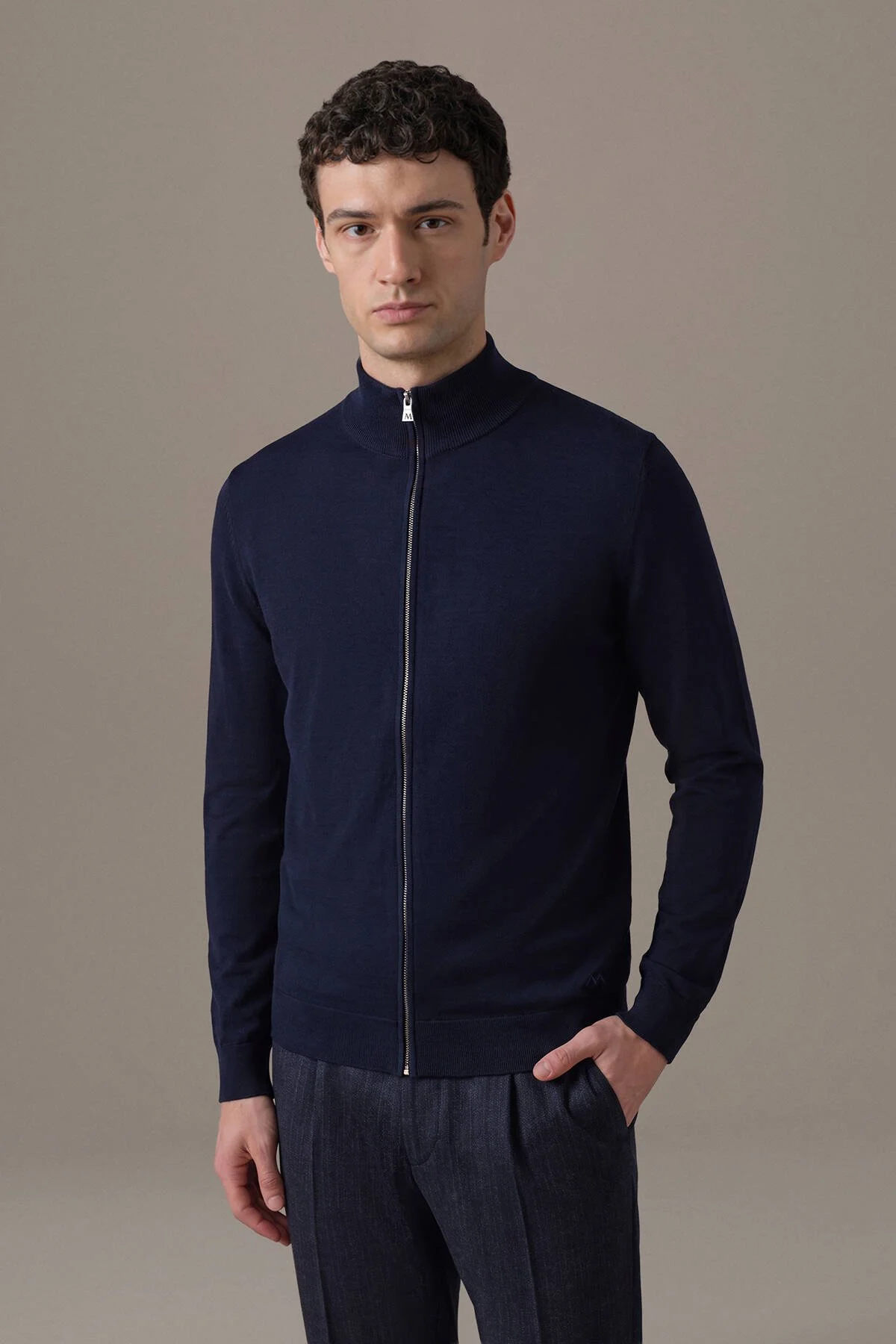 Hemington - Extrafine Merino Fermuarlı Lacivert Triko Hırka (1)