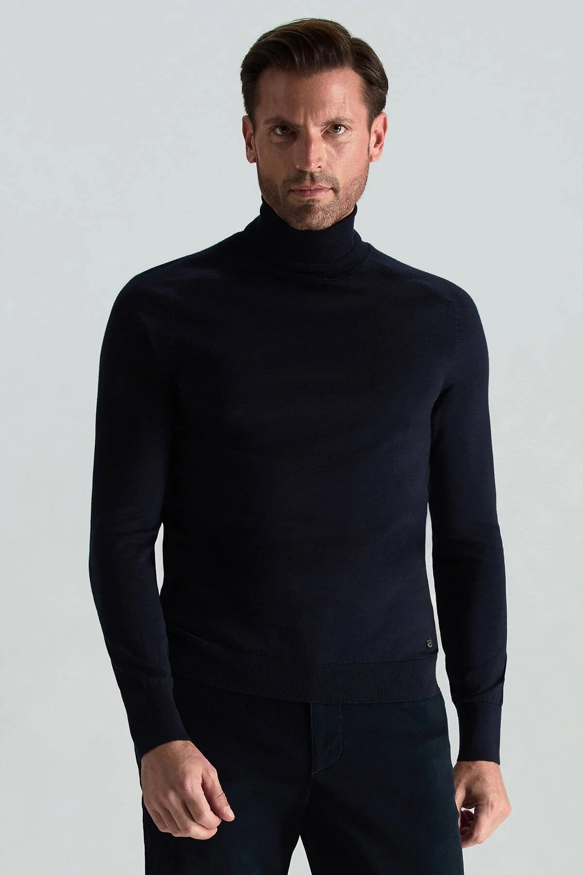 Hemington - Boğazlı Slim Fit Lacivert Merino Yün Triko (1)