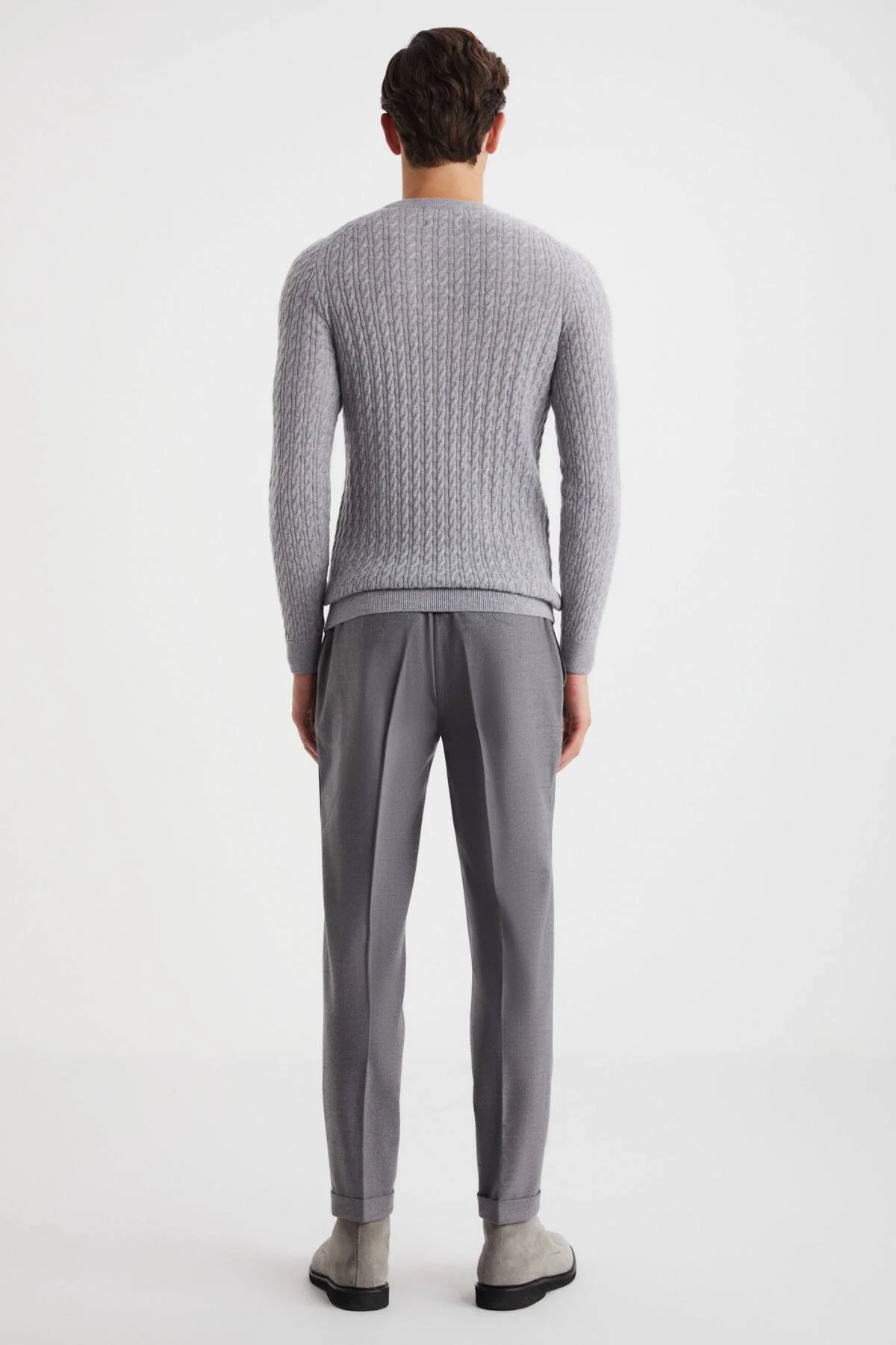 Hemington - Saç Örgü Desen Lambswool Açık Gri Kazak (4)