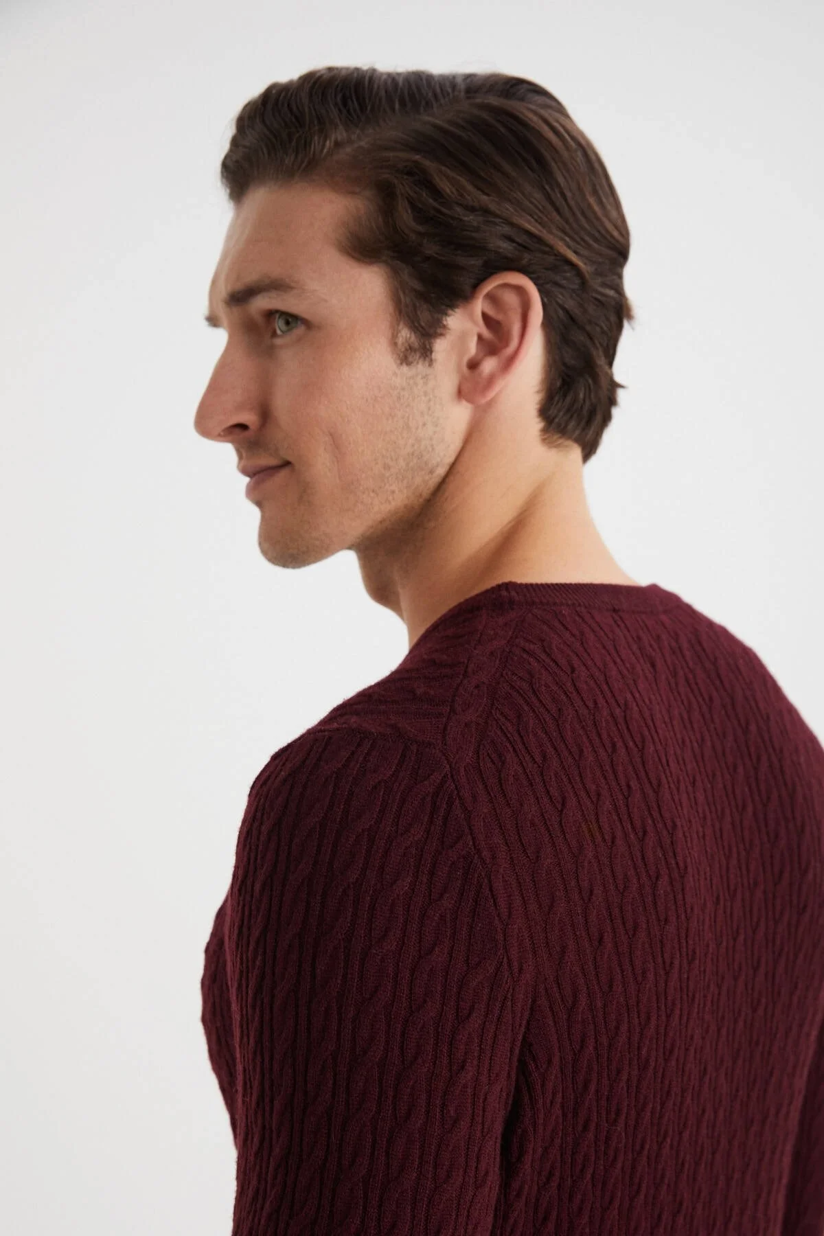 Hemington - Saç Örgü Desen Lambswool Bordo Kazak (3)