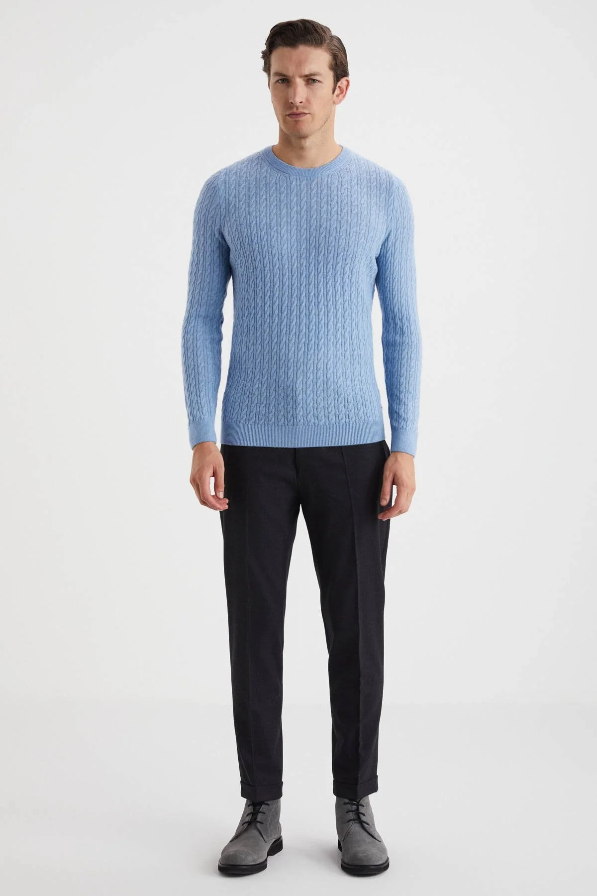 Hemington - Saç Örgü Desen Lambswool Buz Mavisi Kazak (2)