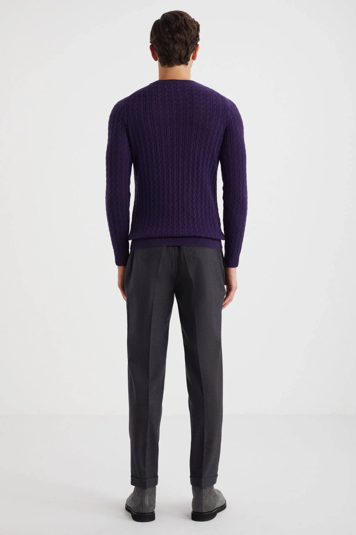 Hemington - Saç Örgü Desen Lambswool Mor Kazak (6)