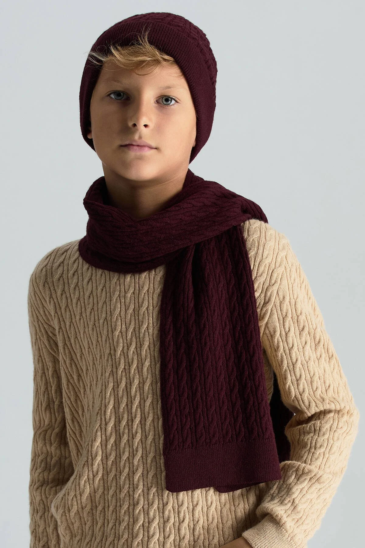 Hemington - Lambswool Yün Bordo Çocuk Atkı (2)