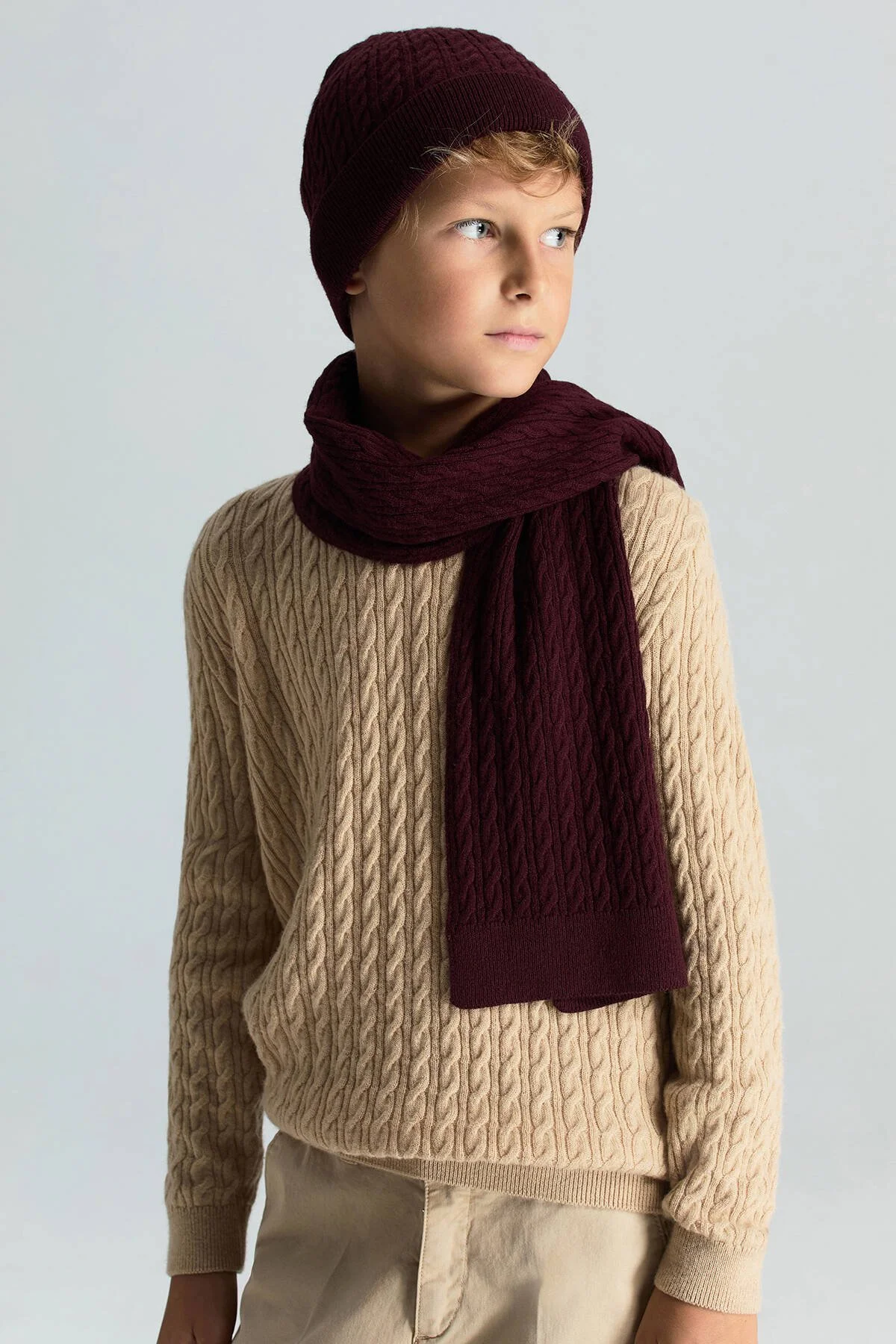 Hemington - Lambswool Yün Bordo Çocuk Atkı (1)