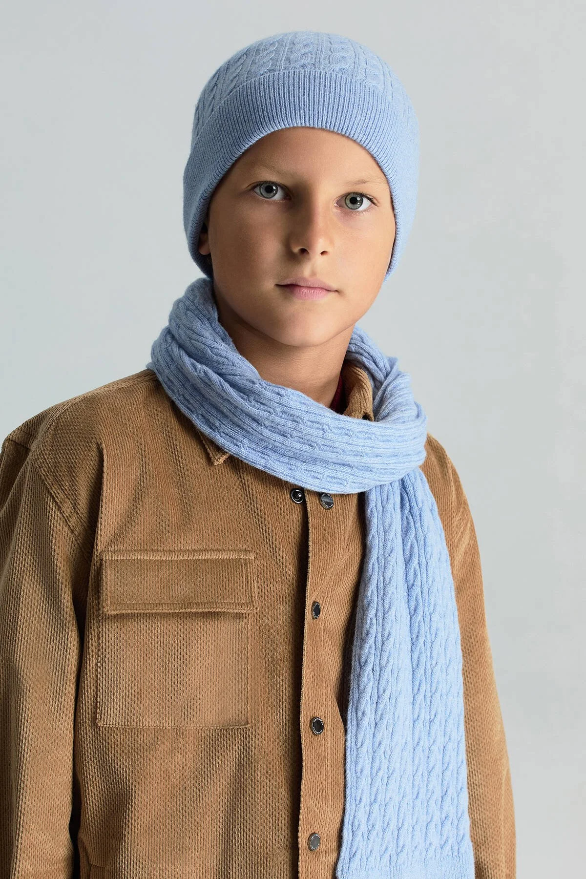 Hemington - Lambswool Yün Buz Mavisi Çocuk Atkı (2)