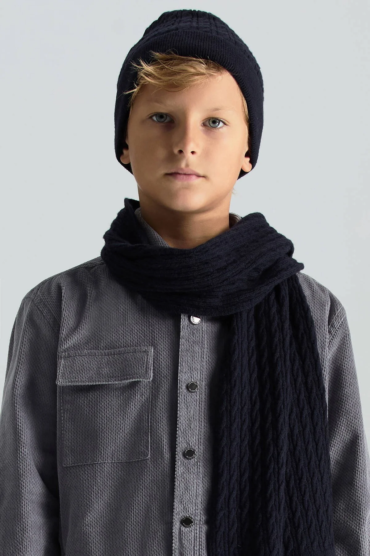 Hemington - Lambswool Yün Lacivert Çocuk Atkı (2)