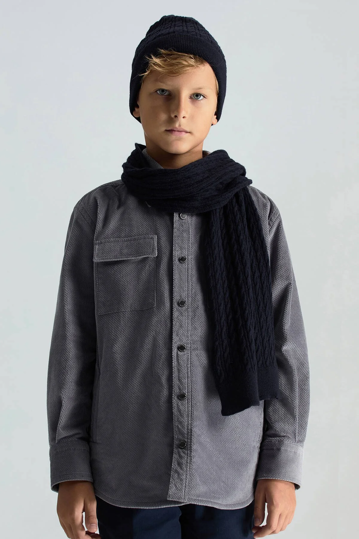 Hemington - Lambswool Yün Lacivert Çocuk Atkı (1)