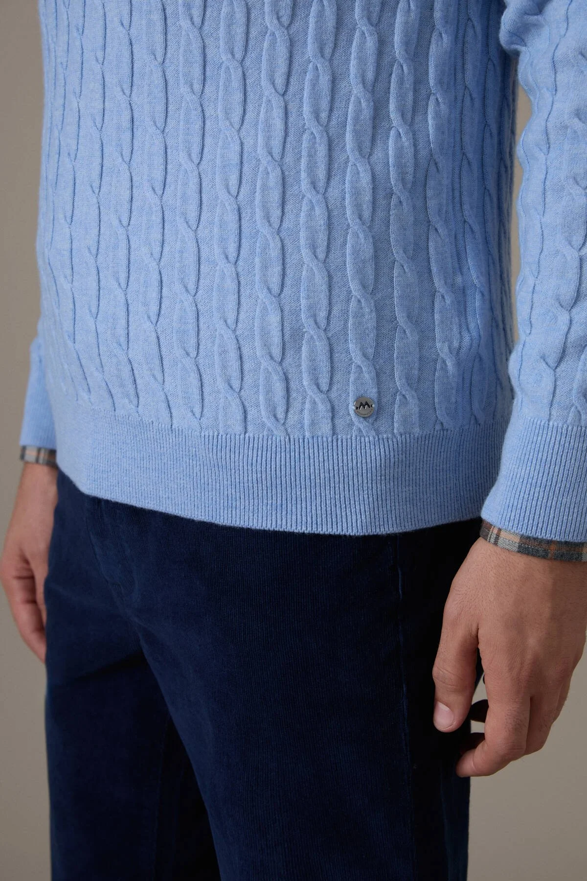 Hemington - Lambswool Yün Saç Örgülü Bisiklet Yaka Buz Mavisi Kazak (4)