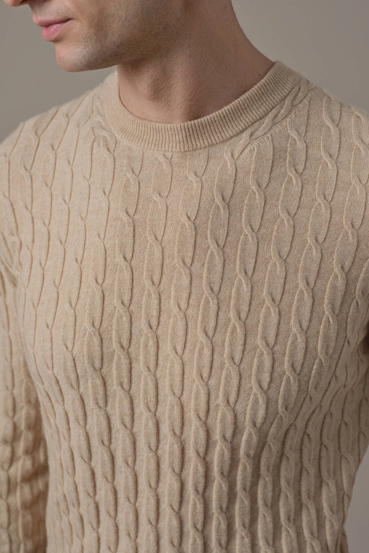 Hemington - Lambswool Yün Saç Örgülü Bisiklet Yaka Camel Kazak (3)