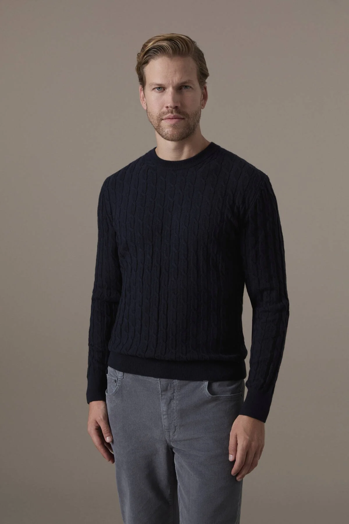 Hemington - Lambswool Yün Saç Örgülü Bisiklet Yaka Lacivert Kazak (1)