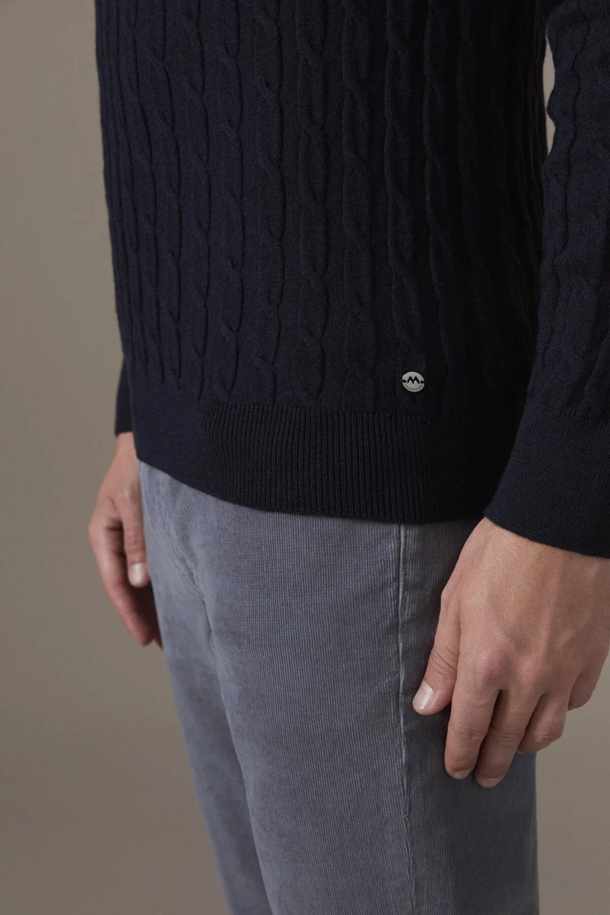 Hemington - Lambswool Yün Saç Örgülü Bisiklet Yaka Lacivert Kazak (4)