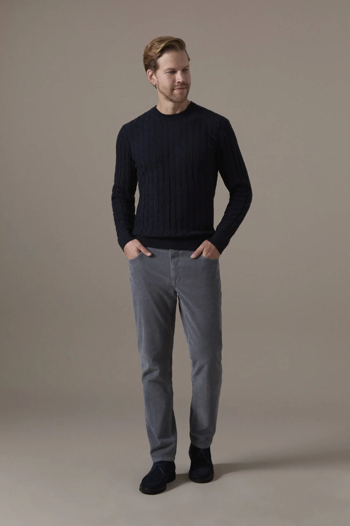 Hemington - Lambswool Yün Saç Örgülü Bisiklet Yaka Lacivert Kazak (2)