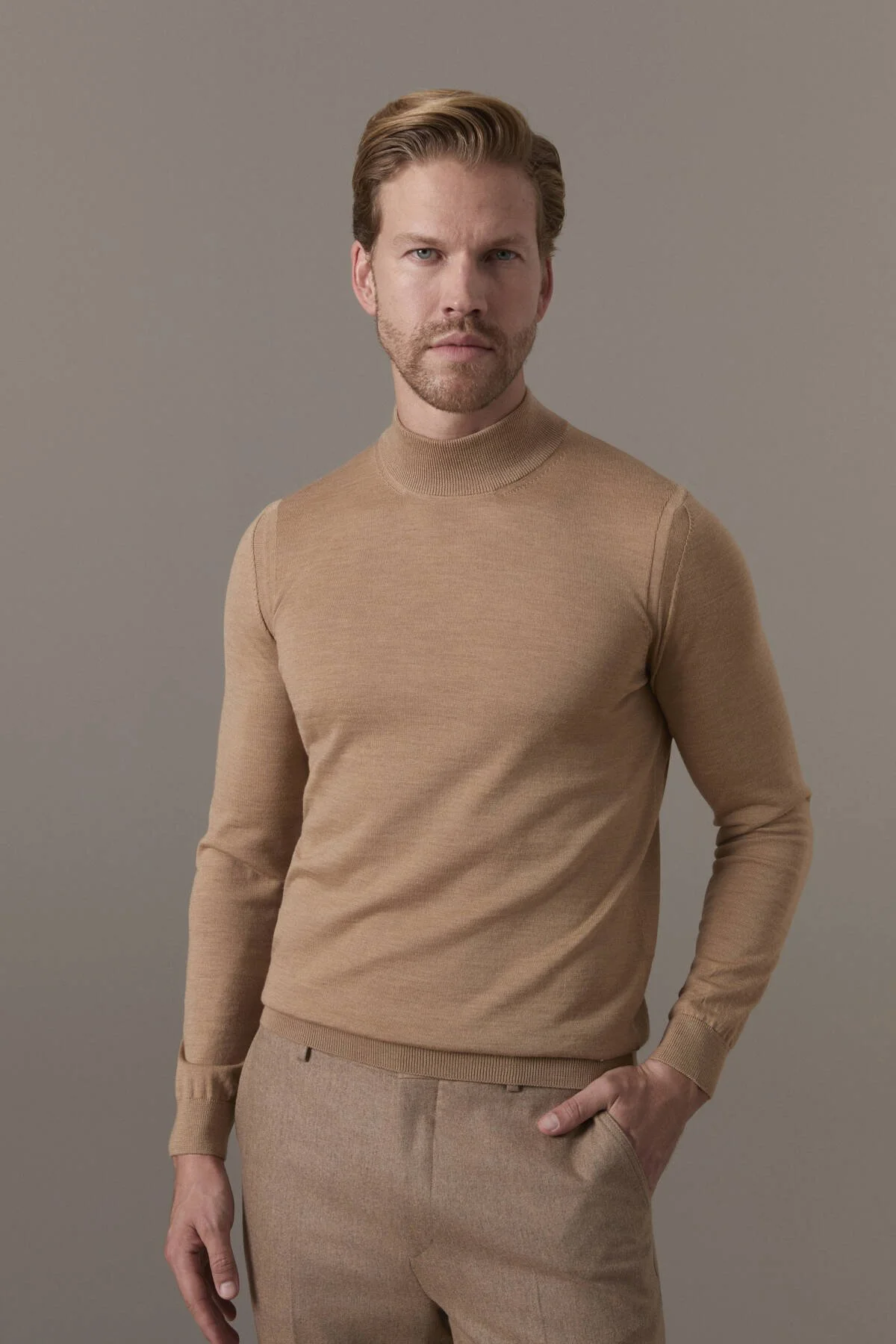 Hemington - Merino Yün Lupetto Yaka Camel Triko (1)
