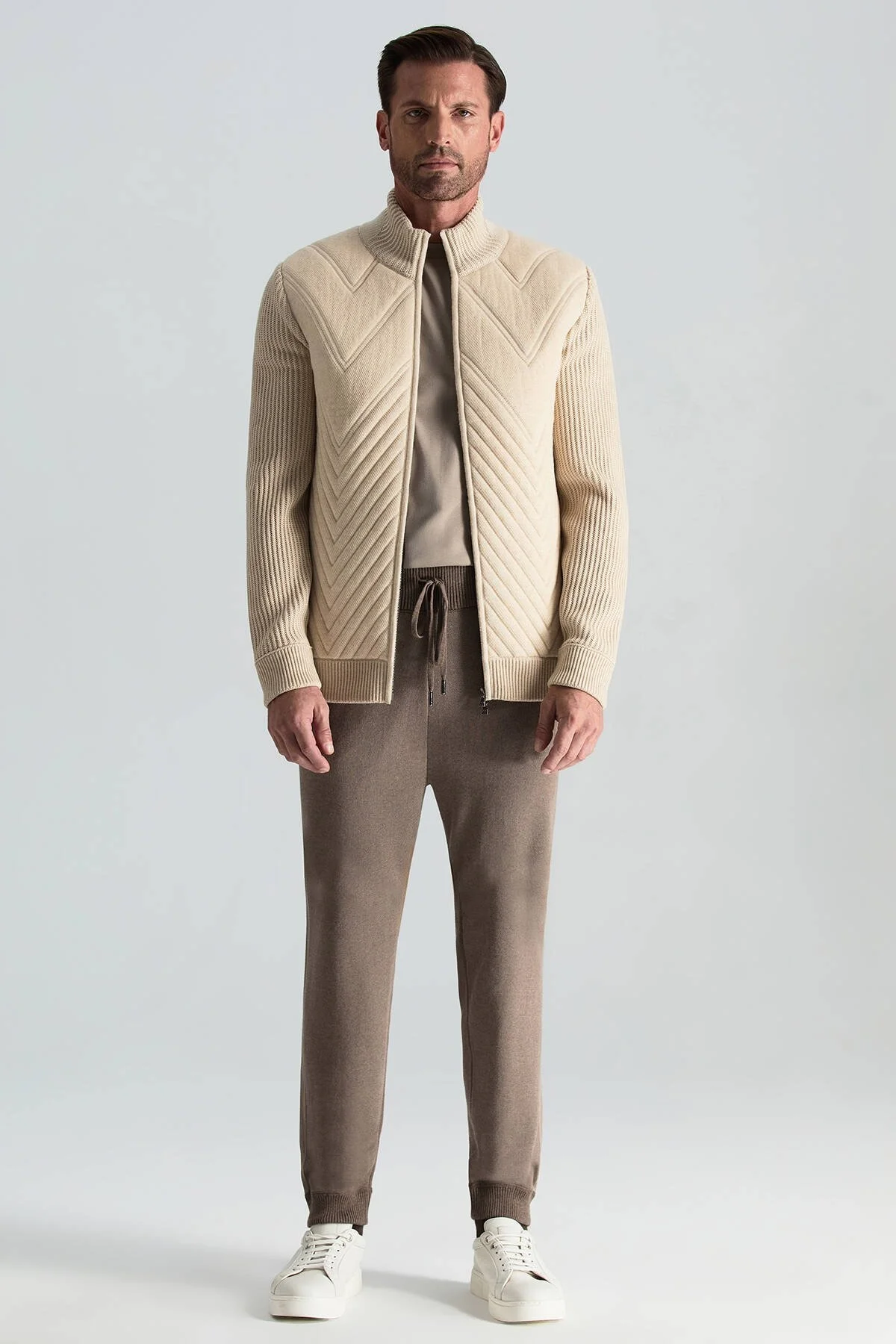 Hemington - Merino Yün Activewear Açık Bej Triko Ceket (2)