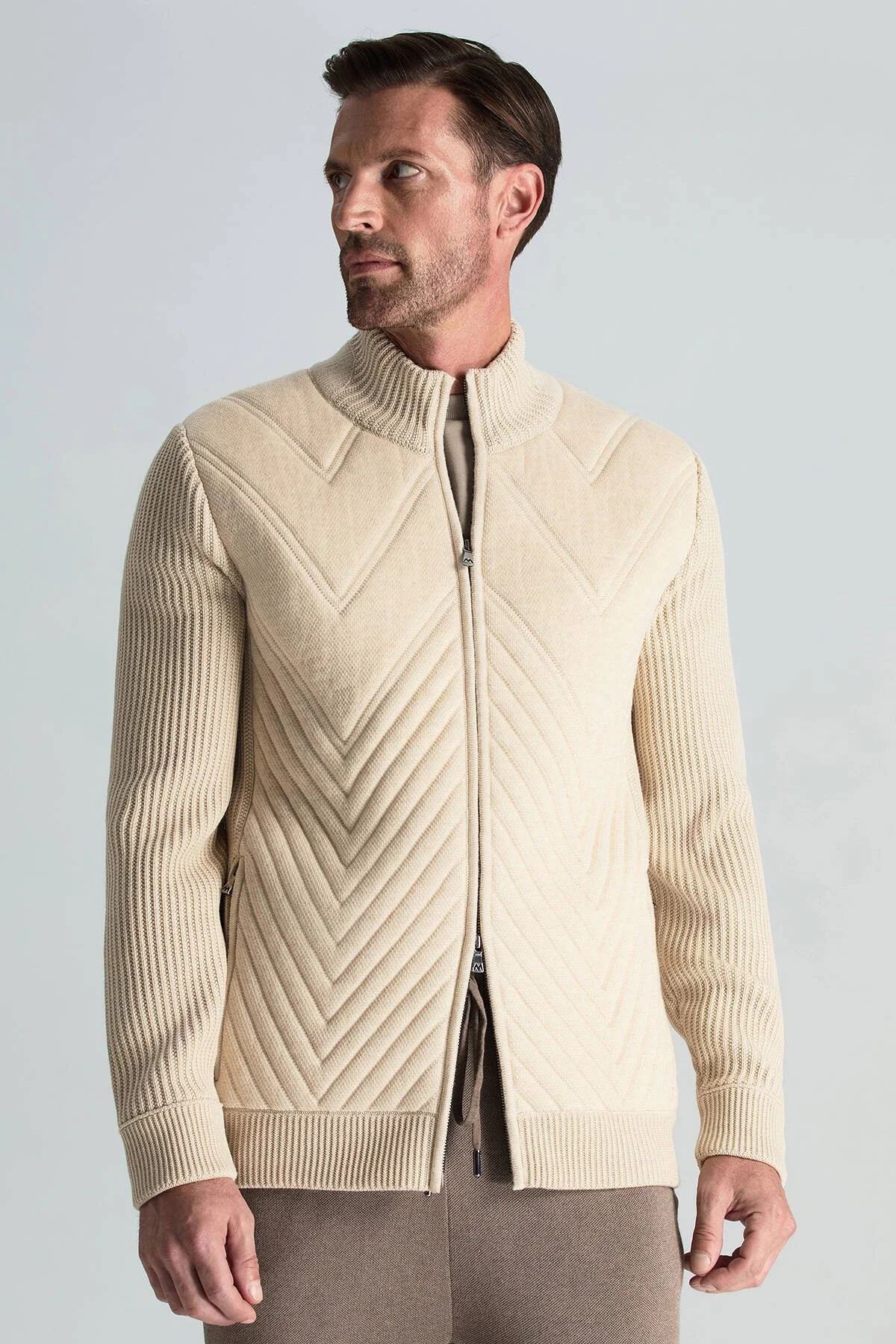 Hemington - Merino Yün Activewear Açık Bej Triko Ceket (1)