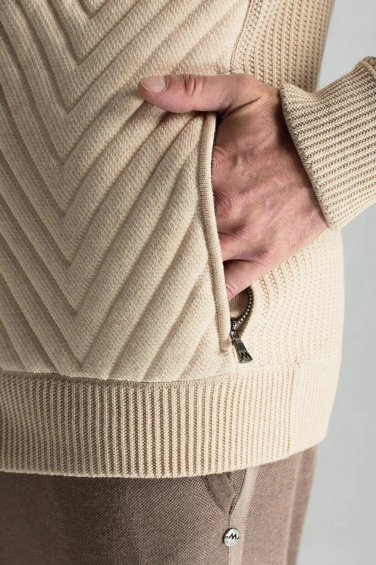 Hemington - Merino Yün Activewear Açık Bej Triko Ceket (4)