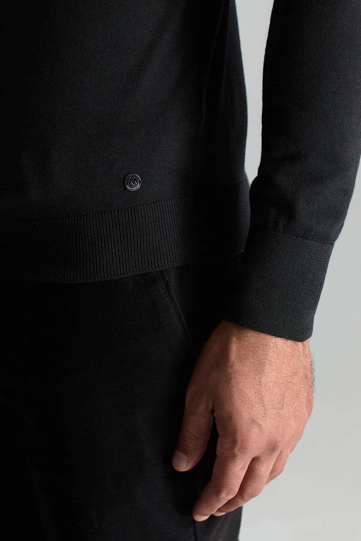 Hemington - Boğazlı Slim Fit Siyah Merino Yün Triko (4)