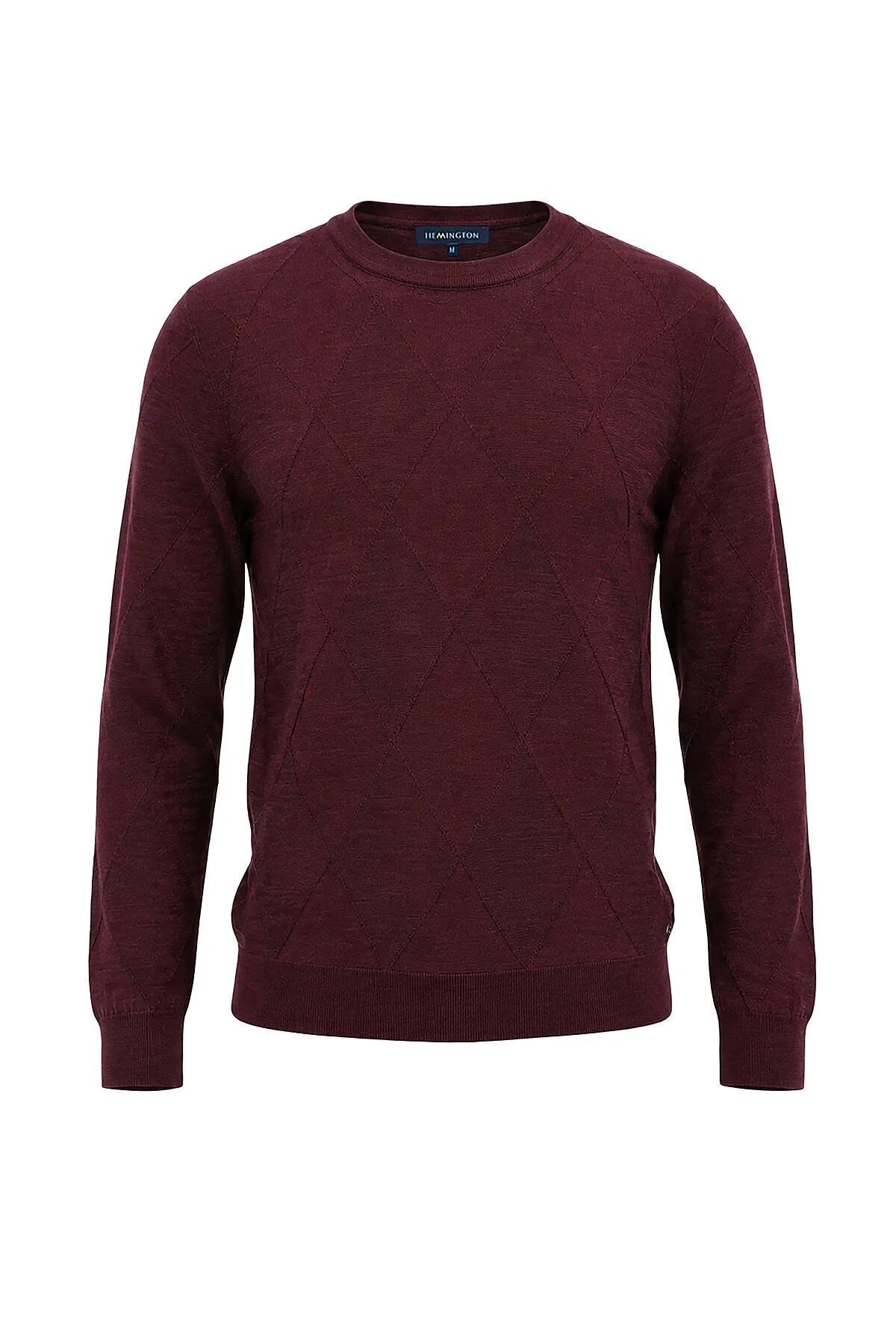 Hemington - Merino Yün İpek Karışım Bisiklet Yaka Argyle Desen Bordo Triko (6)