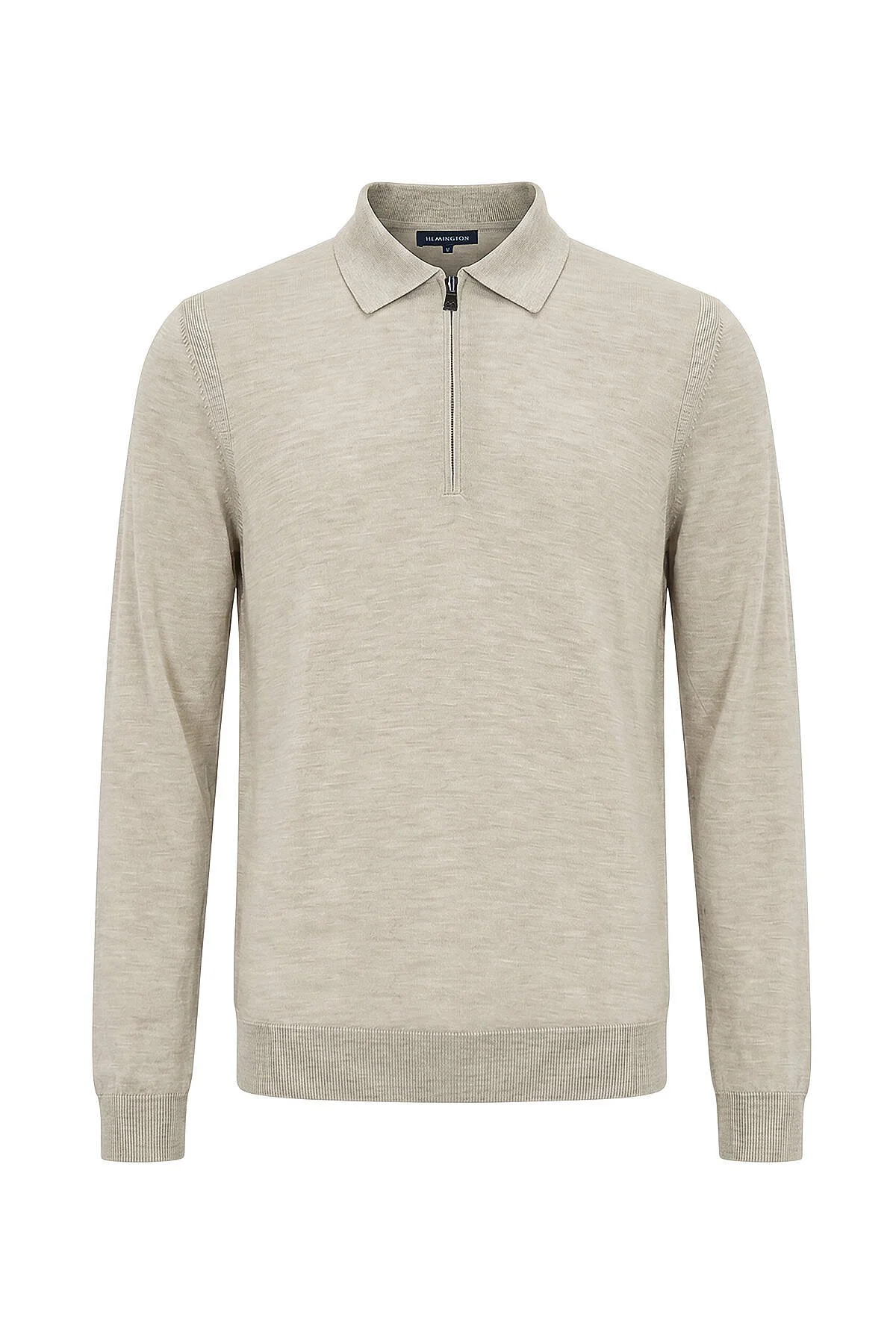 Hemington - Merino Yün İpek Karışım Fermuarlı Bej Polo Triko (6)