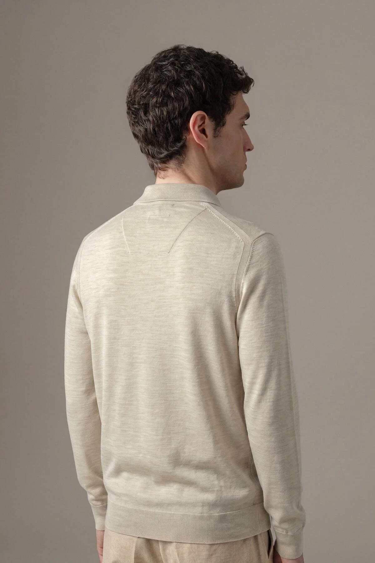 Hemington - Merino Yün İpek Karışım Fermuarlı Bej Polo Triko (4)