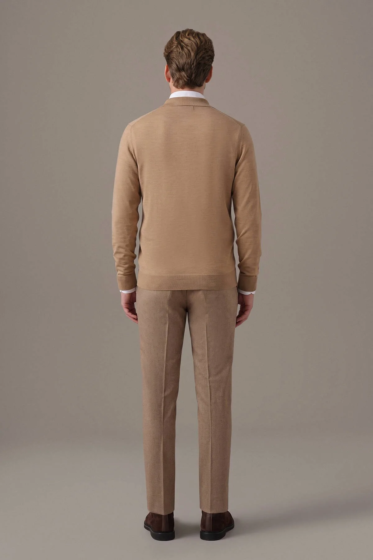 Hemington - Merino Yün İpek Karışım Polo Yaka Yarım Fermuarlı Camel Triko (4)