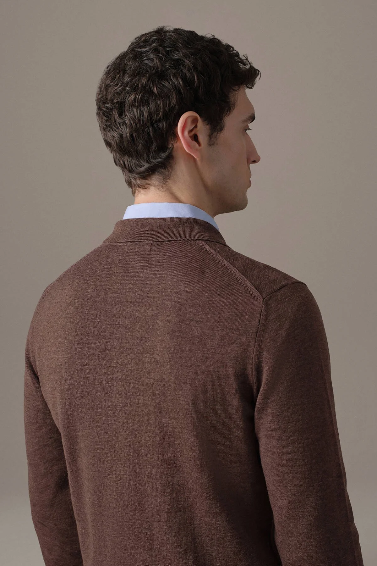 Hemington - Merino Yün İpek Karışım Polo Yaka Yarım Fermuarlı Kahverengi Triko (4)
