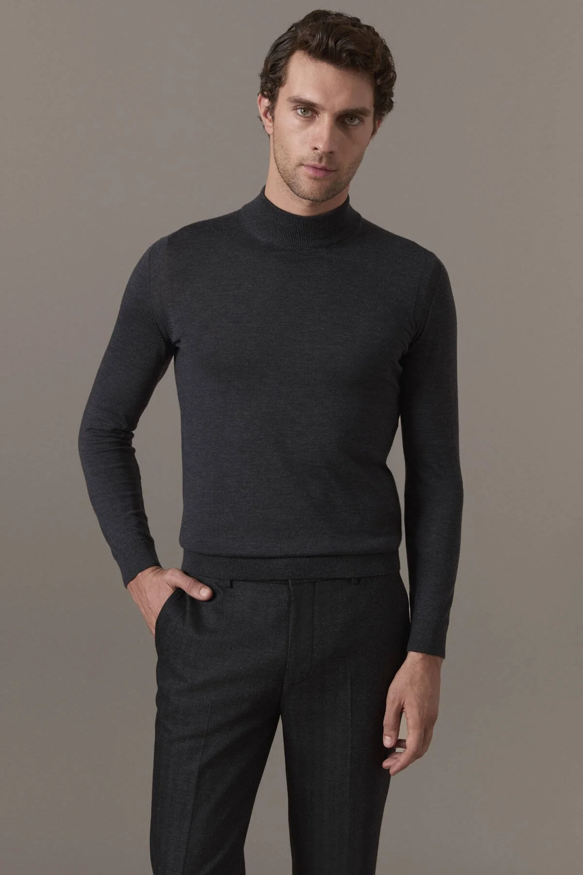 Hemington - Merino Yün Lupetto Yaka Antrasit Triko (1)