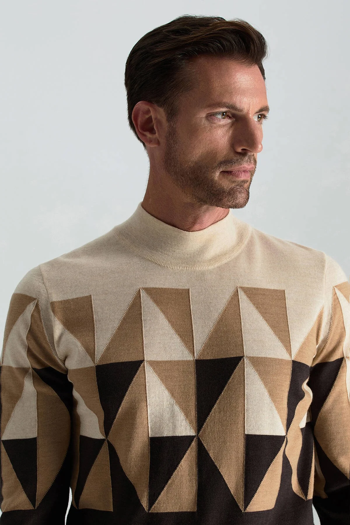 Hemington - Merino Yün Lupetto Yaka Desenli Kahverengi Triko (3)