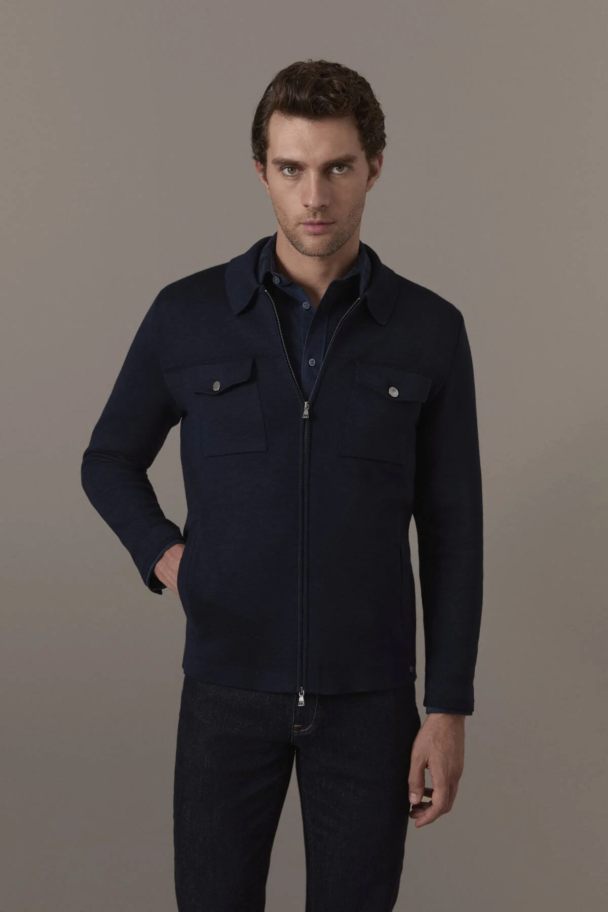 Hemington - Merino Yün Metal Düğme Cepli Lacivert Triko Ceket (1)