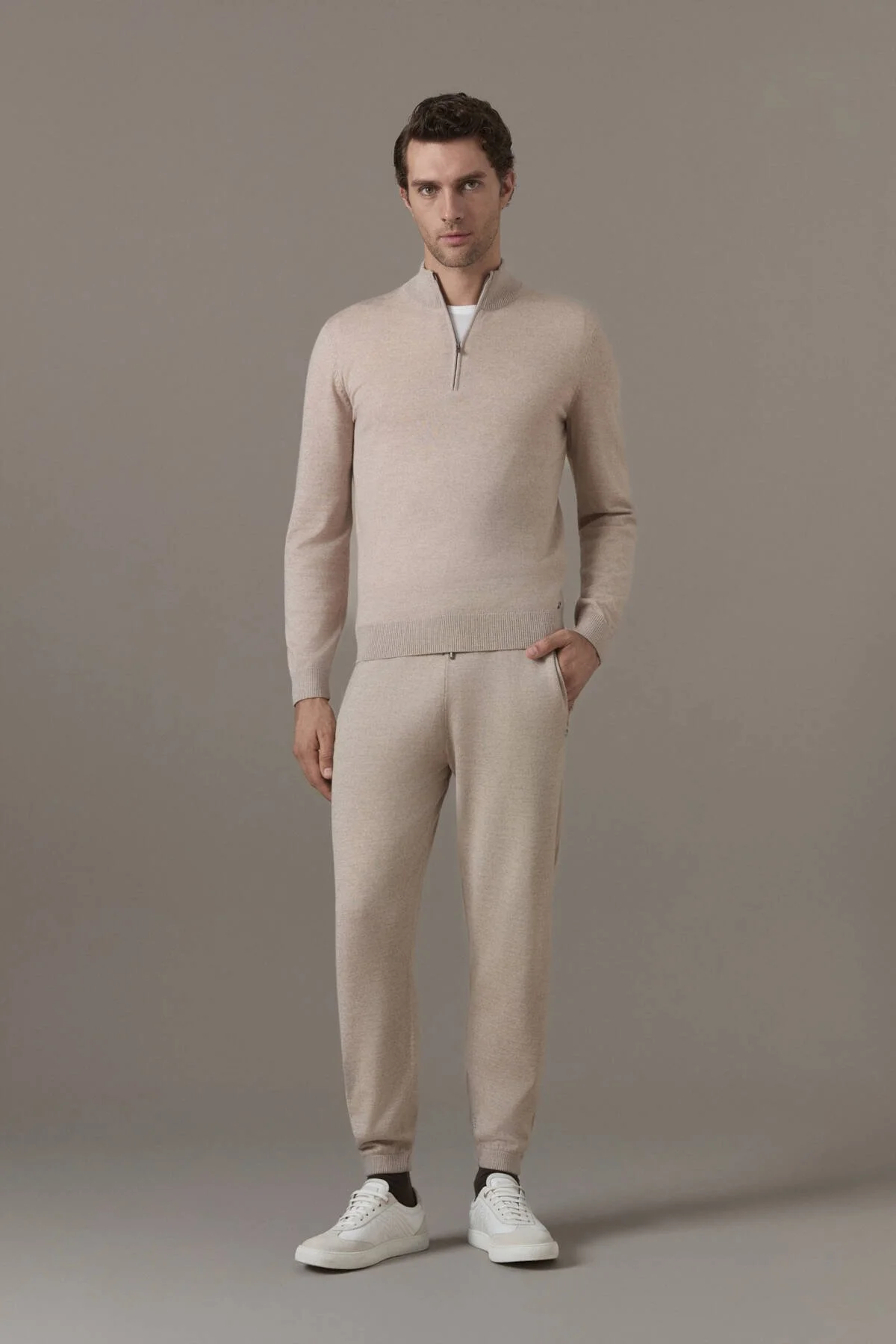 Hemington - Merino Yün-Modal Yarım Fermuarlı Camel Triko (2)