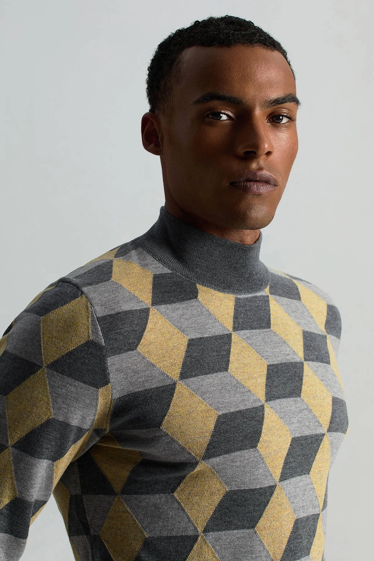 Hemington - Merino Yünü Argyle Desen Lupetto Yaka Orta Gri Triko (3)