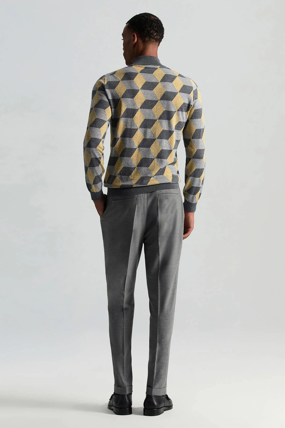 Hemington - Merino Yünü Argyle Desen Lupetto Yaka Orta Gri Triko (4)
