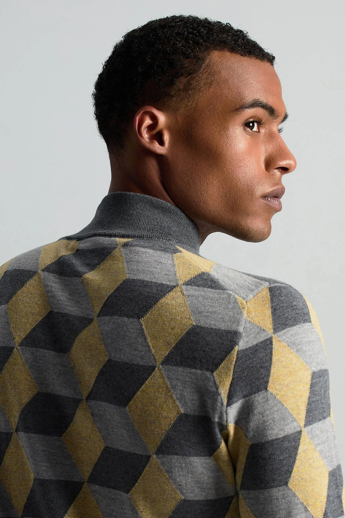 Hemington - Merino Yünü Argyle Desen Lupetto Yaka Orta Gri Triko (5)
