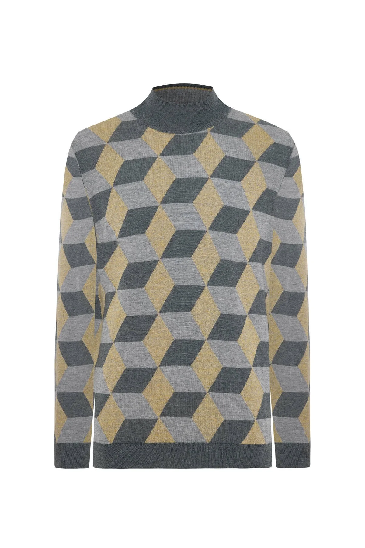 Hemington - Merino Yünü Argyle Desen Lupetto Yaka Orta Gri Triko (7)