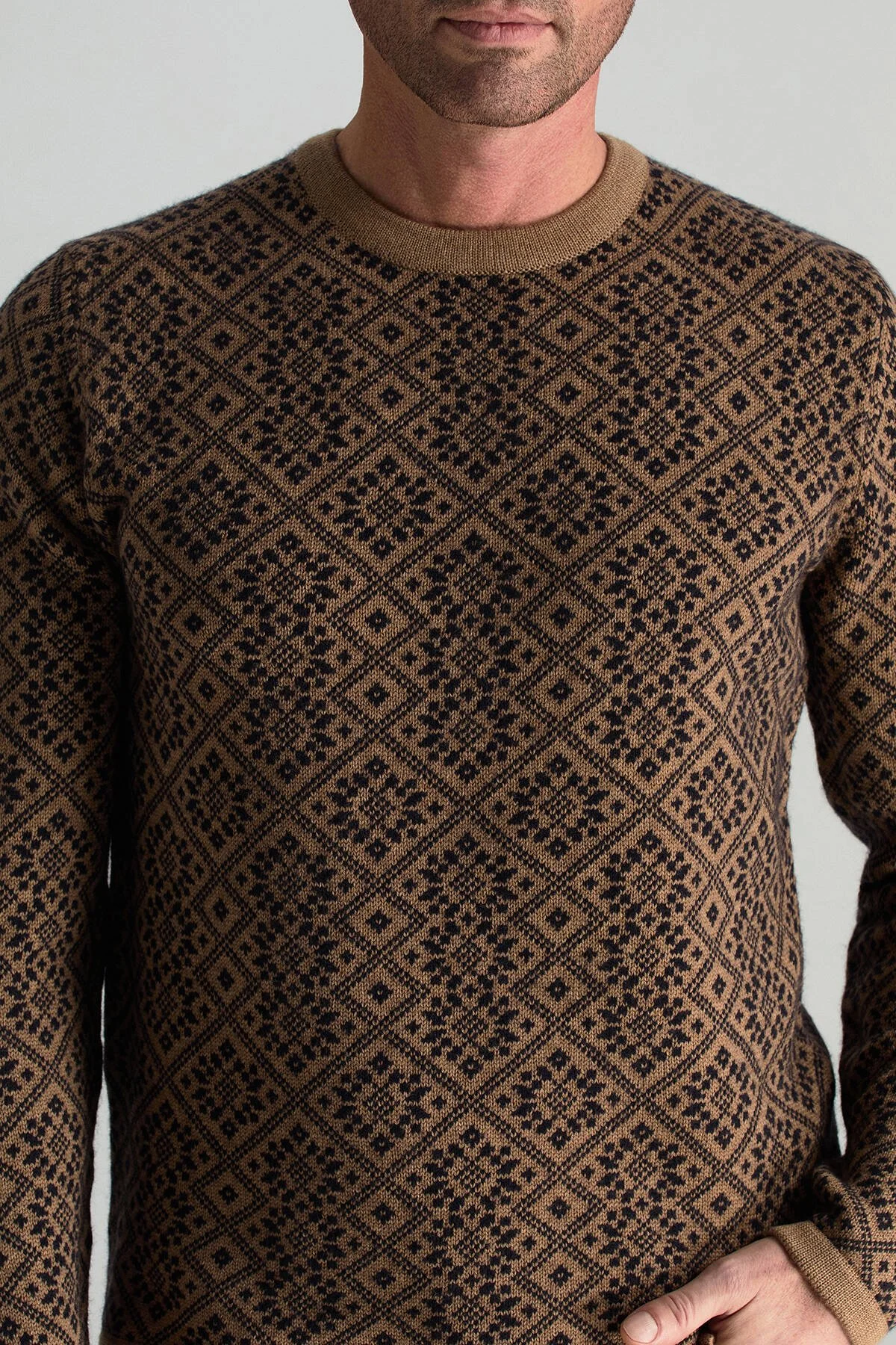 Hemington - Merino Yünü Kar Desenli Camel Triko Kazak (4)