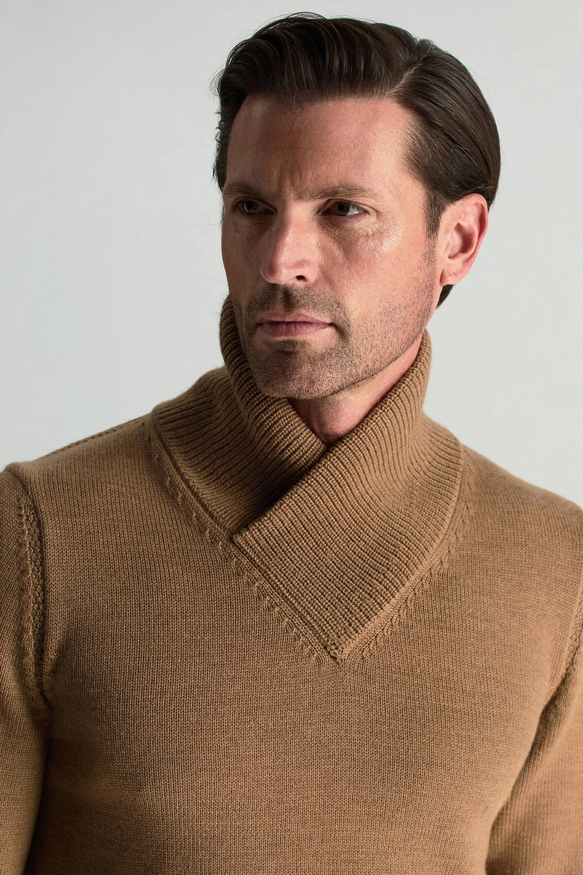 Hemington - Merino Yünü Şal Yaka Camel Triko Kazak (4)