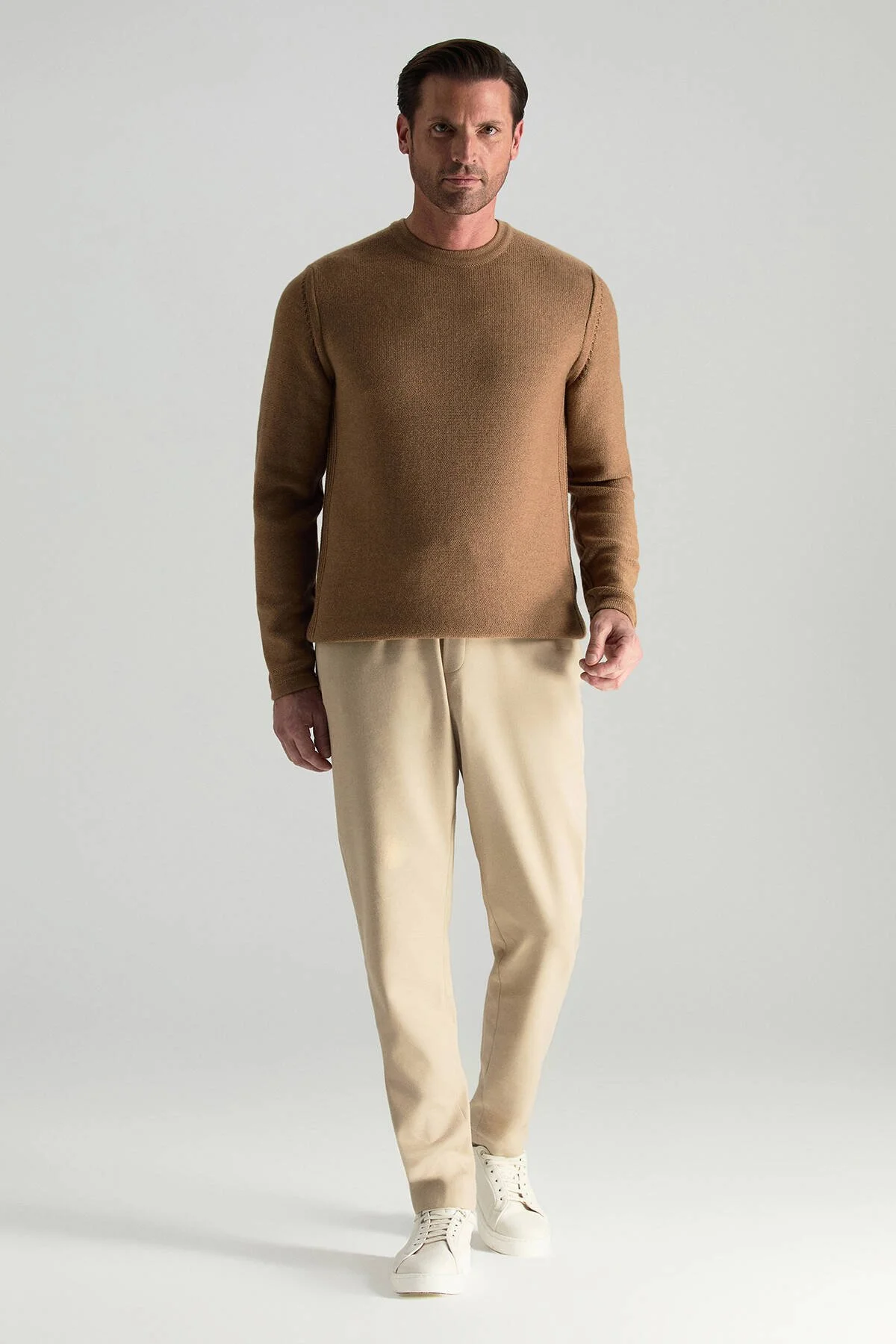 Hemington - Merino Yünü Şerit Detaylı Bisiklet Yaka Camel Triko Kazak (4)