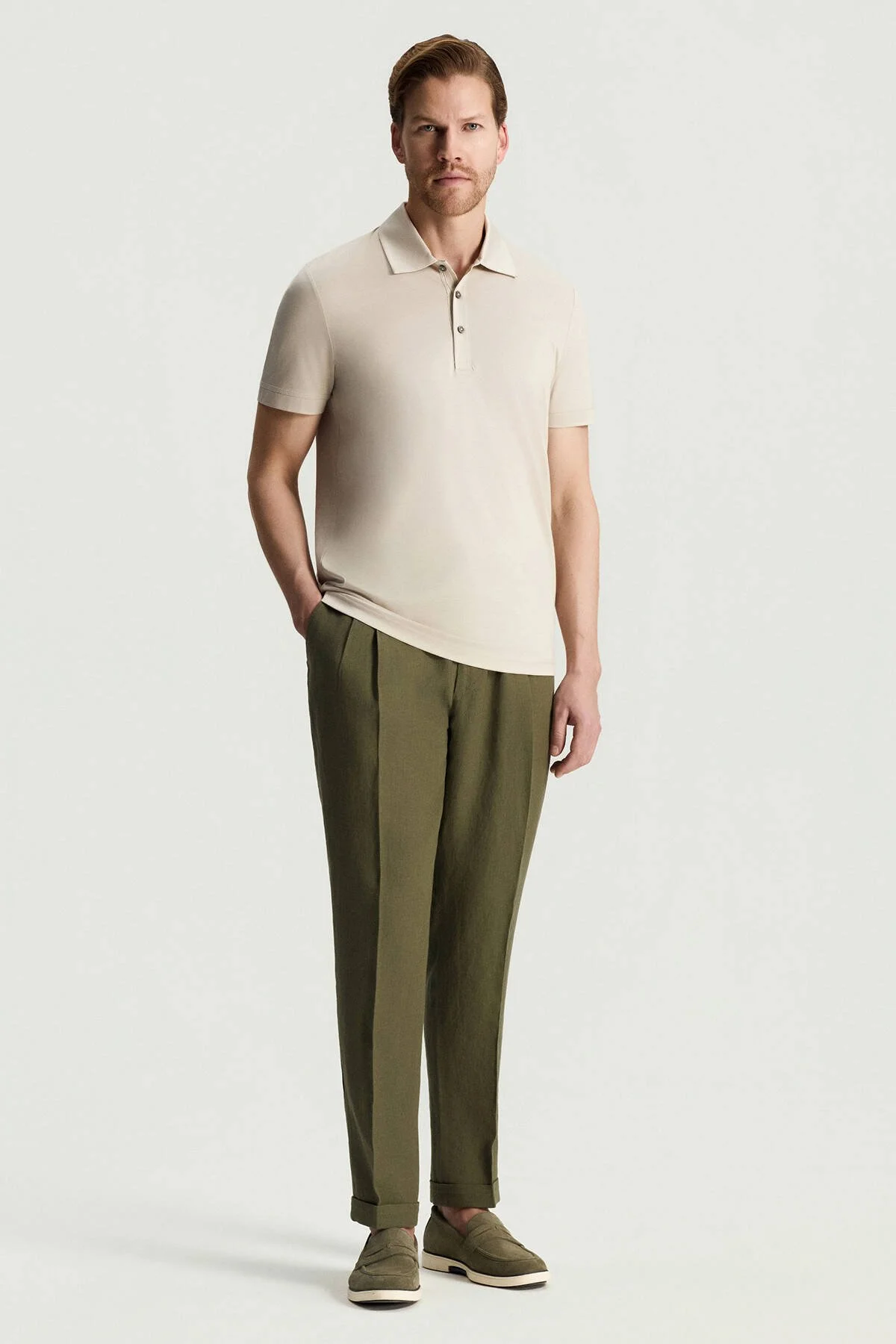 Hemington - Merserize Pamuk Açık Bej Polo Yaka T-Shirt (2)