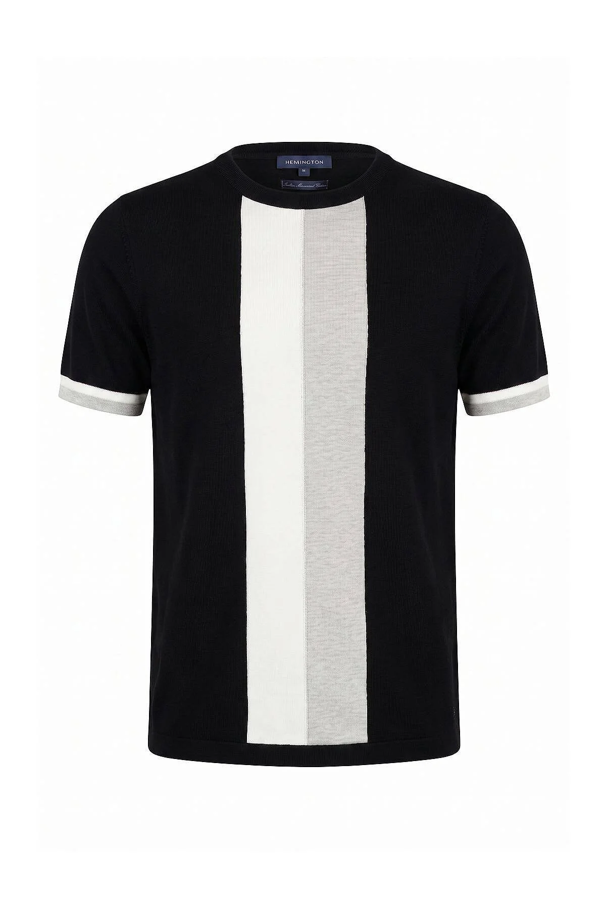 Hemington - Merserize Pamuk Blok Detaylı Bisiklet Yaka Siyah-Gri Triko T-Shirt (6)