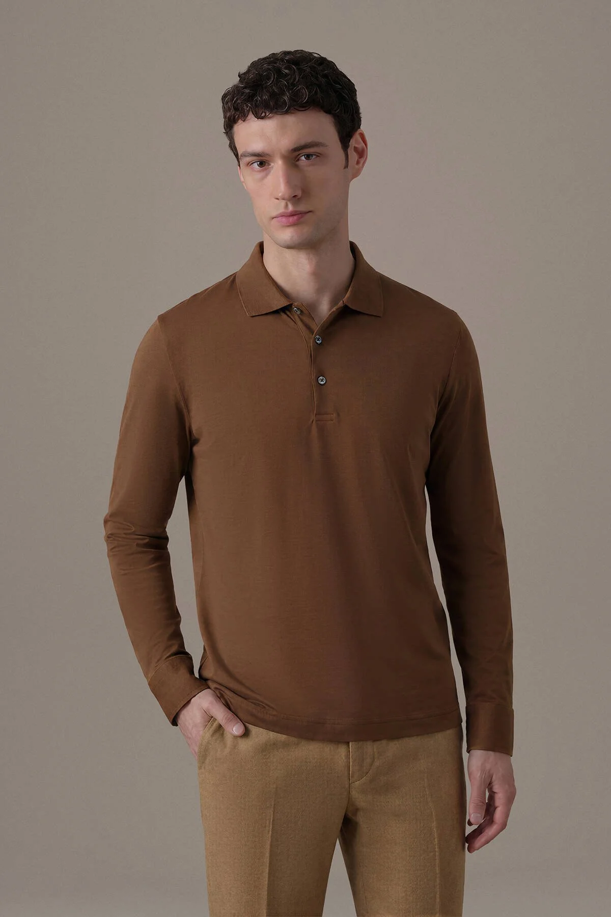 Hemington - Merserize Pamuk Tütün Rengi Uzun Kollu Polo T-Shirt (1)