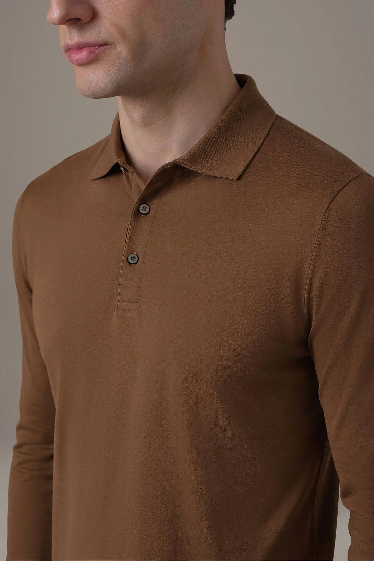 Hemington - Merserize Pamuk Tütün Rengi Uzun Kollu Polo T-Shirt (3)