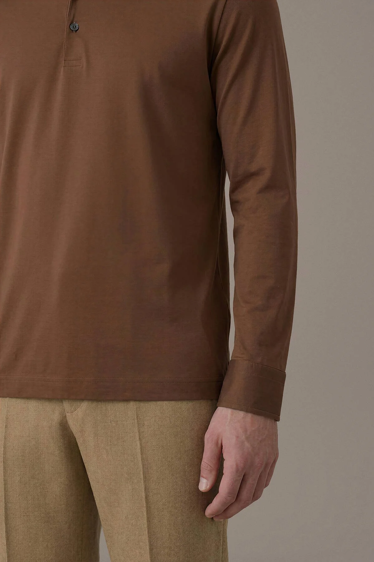 Hemington - Merserize Pamuk Tütün Rengi Uzun Kollu Polo T-Shirt (4)