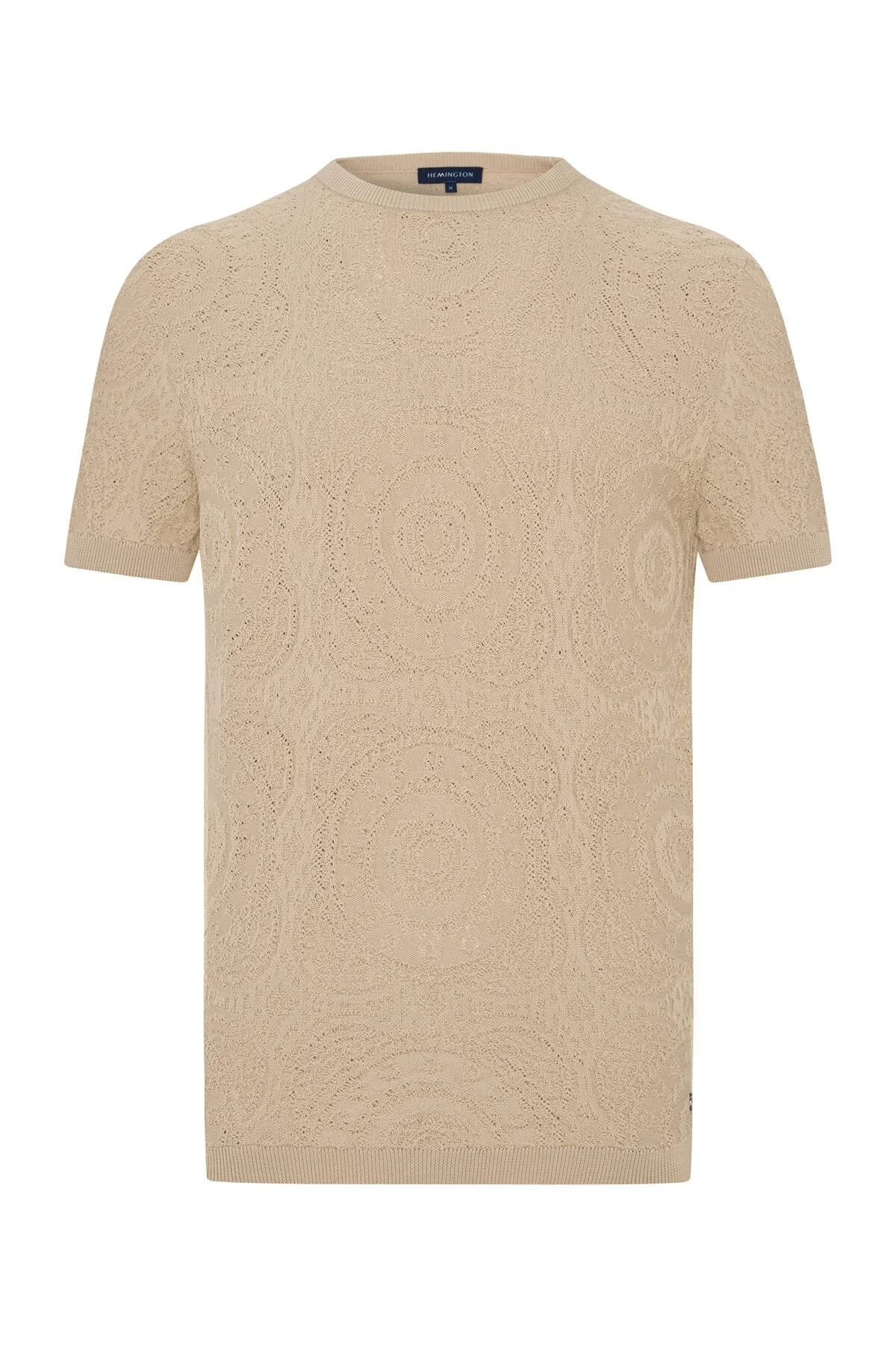 Hemington - Örgü Desen Açık Bej Bisiklet Yaka Triko T-Shirt (6)